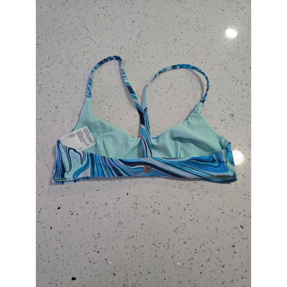 Speedo Girls Bikini Top XS Blue Marble Print Swim Top Strappy Back
